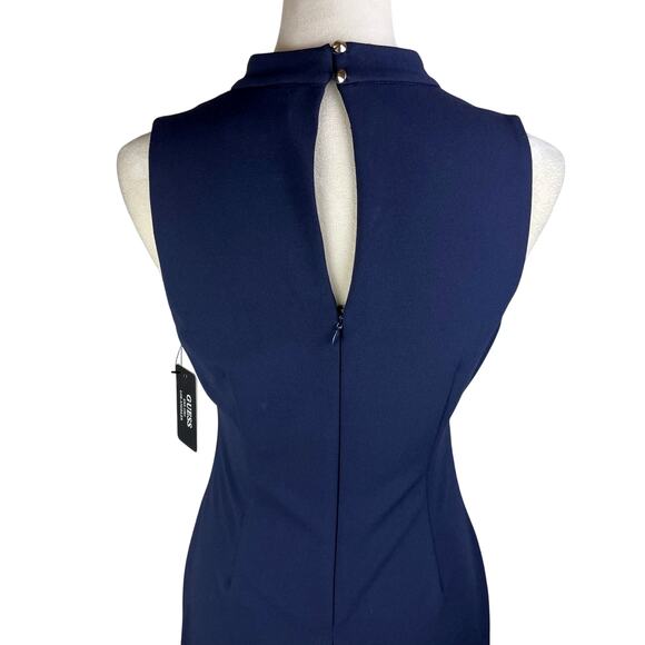 Guess NWT Navy Crepe Fabric Orange & White Bead Embellished Choker Sheath Dress - Picture 7 of 13